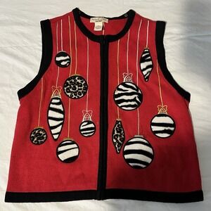 Bechamel Petites Christmas Sweater PL Faux Fur Ornaments Red Full Zip Embellish